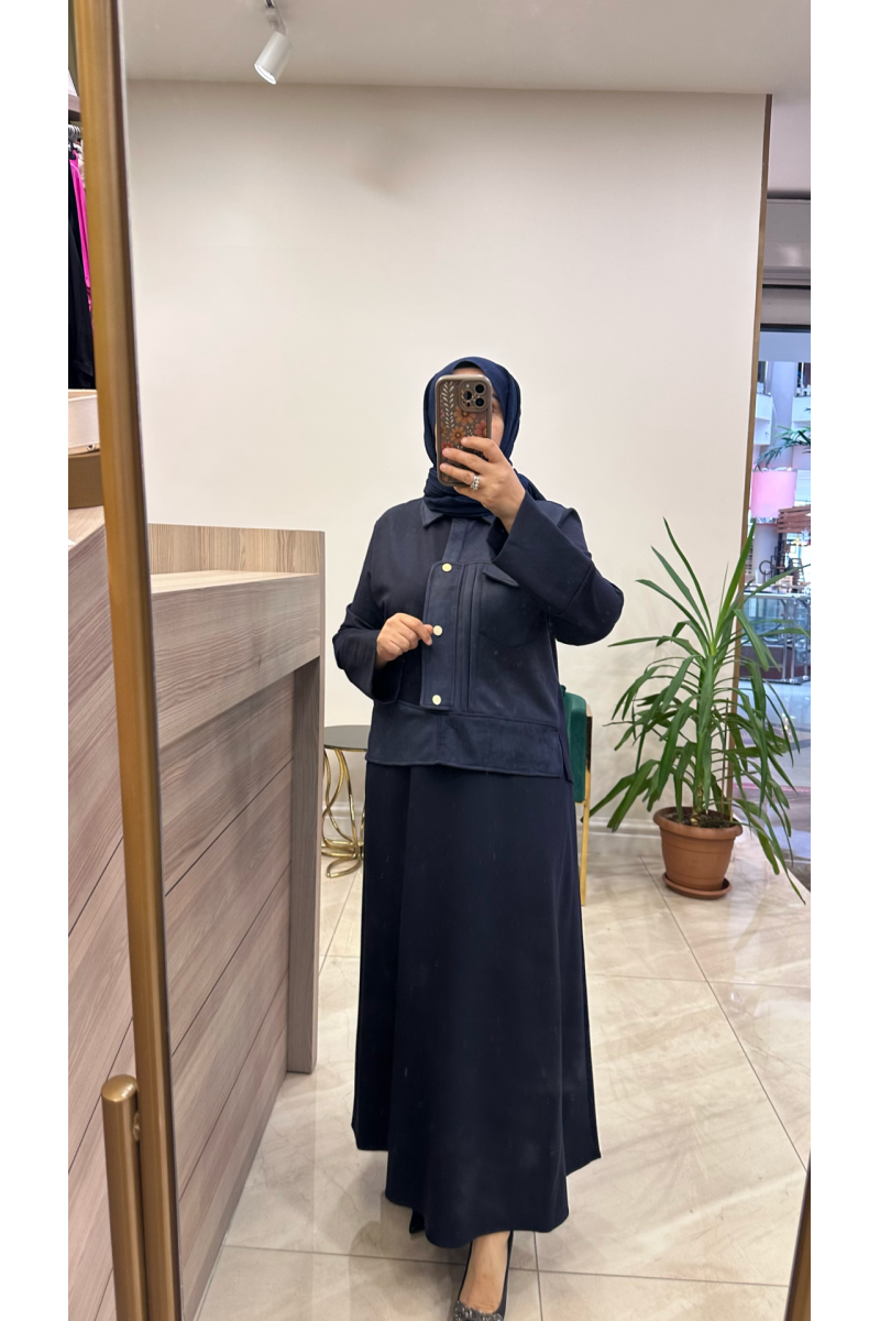 Hilay Süet Detaylı Takım Lacivert