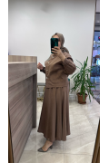 Magazin 4443 Lyocell Etekli Takım Kahverengi