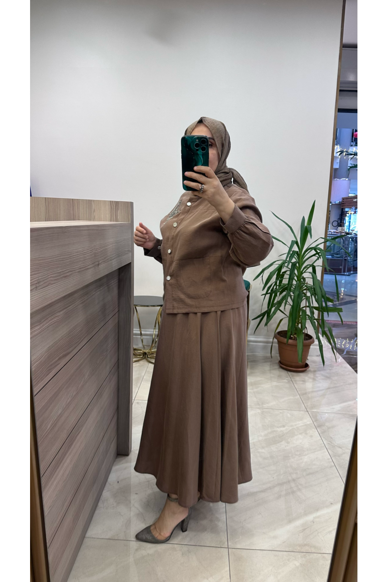 Magazin 4443 Lyocell Etekli Takım Kahverengi