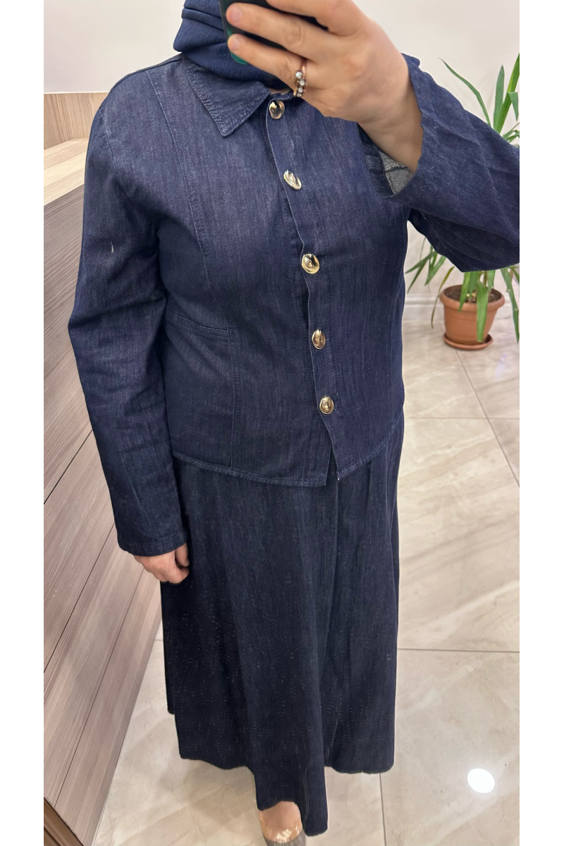 Magazin 7478 Denim Etekli Takım Lacivert