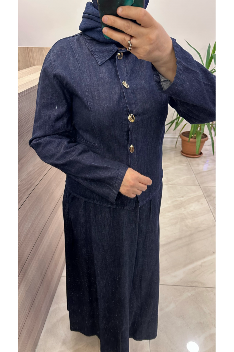 Magazin 7478 Denim Etekli Takım Lacivert