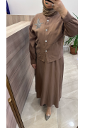 Magazin 4443 Lyocell Etekli Takım Kahverengi