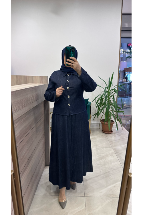 Magazin 7478 Denim Etekli Takım Lacivert