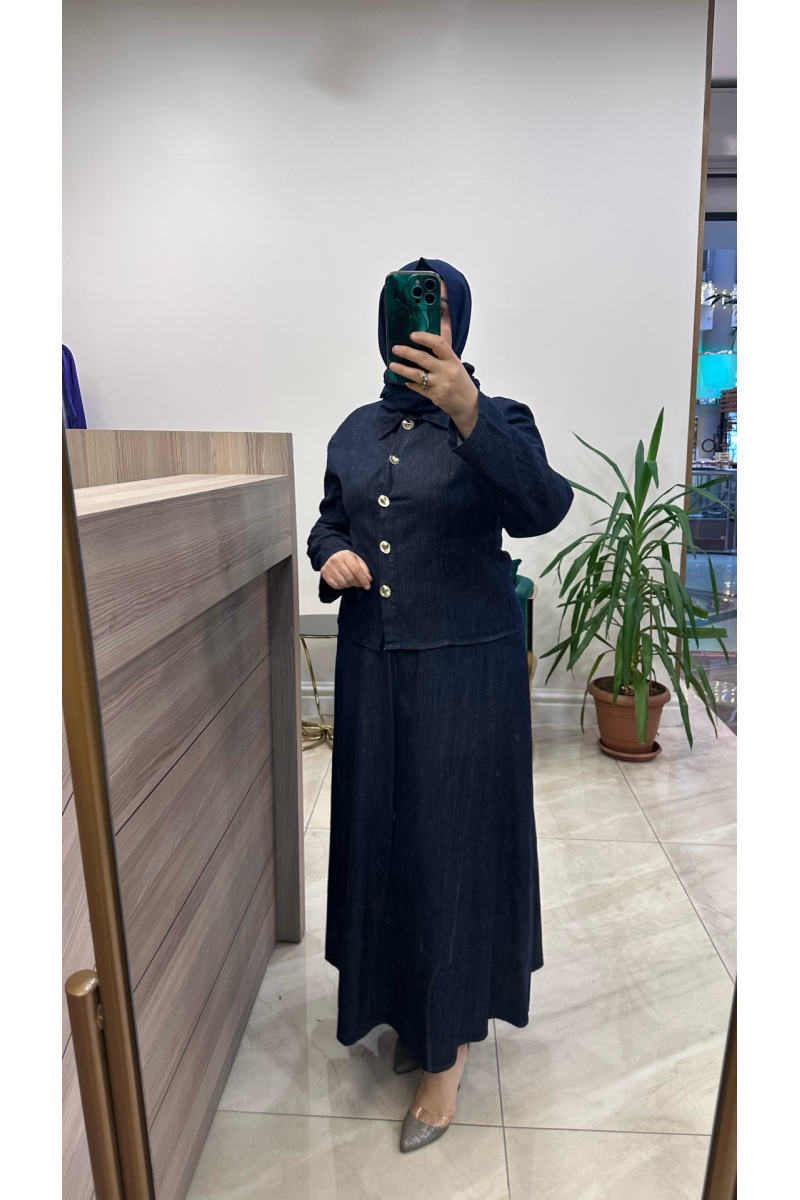 Magazin 7478 Denim Etekli Takım Lacivert