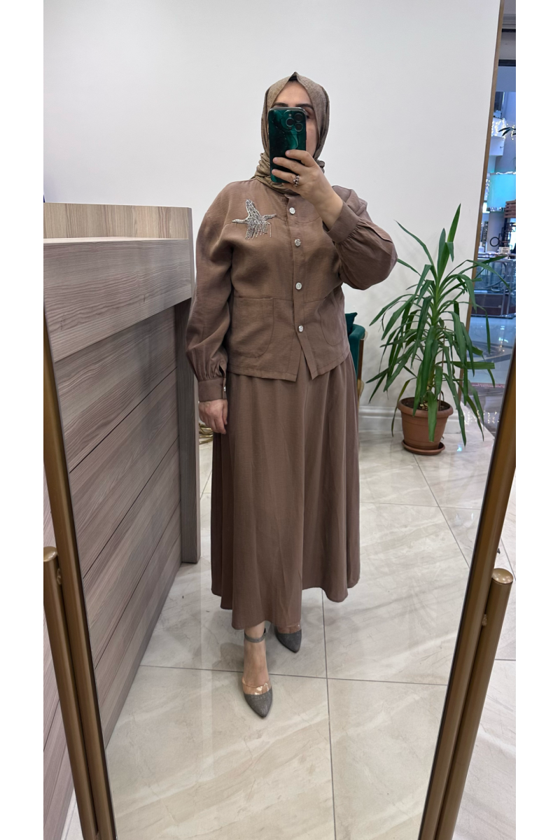 Magazin 4443 Lyocell Etekli Takım Kahverengi