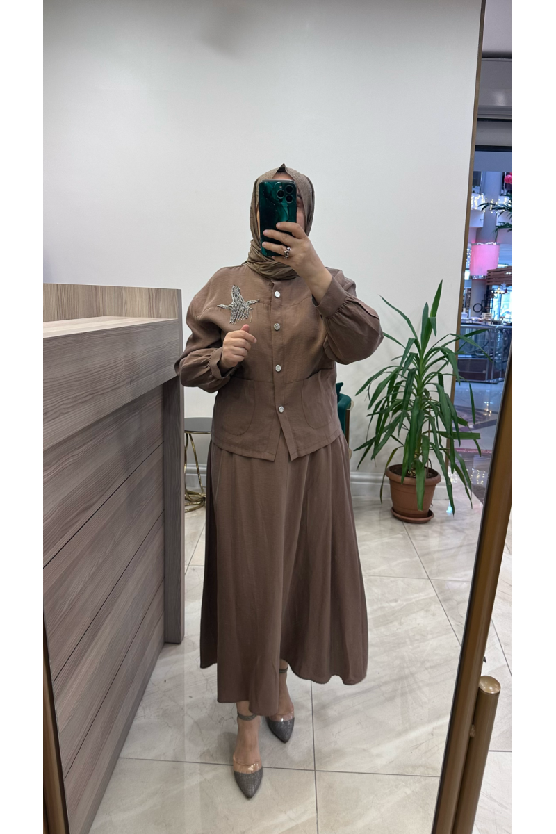 Magazin 4443 Lyocell Etekli Takım Kahverengi