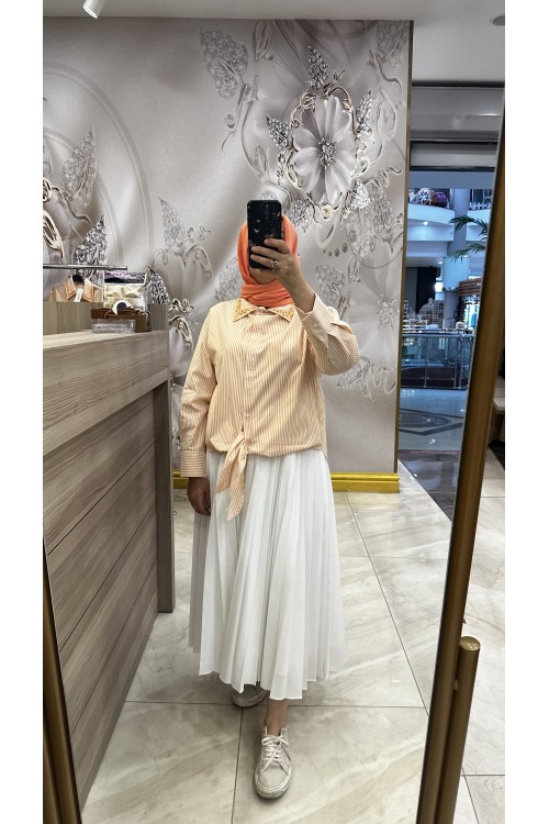 Venöve 25SSETE0002 Beyaz Brandi Etek