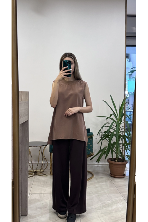 Ceremony 6326 beli lastikli bambu pantolon kahverengi