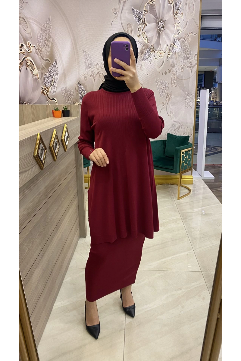 İnvee Merserize Etek Bordo