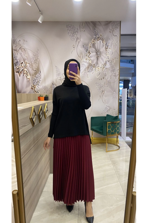 İnvee Pliseli Etek Bordo