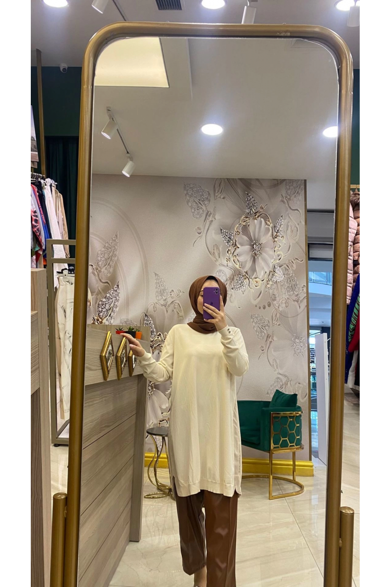İnvee Vanilya Yanları Şifonlu Tunik 5860