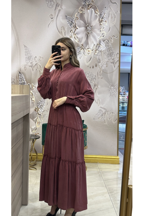QEFFA 087 İpek Liosel Kırmızı Elbise