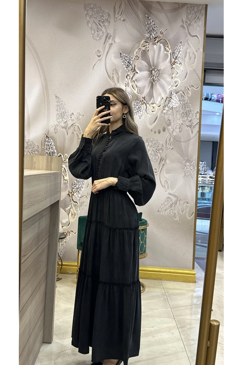 QEFFA 087 İpek Liosel Siyah Elbise